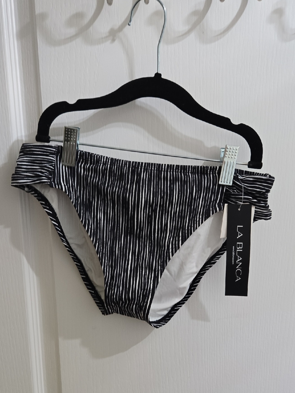 La Blanca Black & White Vertical Stripe Bikini Bottom 6